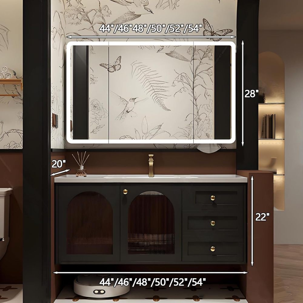 46IN Bathroom Vanity with Sink - Industrial Style Single Floating Sink Cabinet, Bathroom Vanity Cabinet with Smart Defogger Mirror & Seamless Sink, Storage Space - Easy to Install, Style C