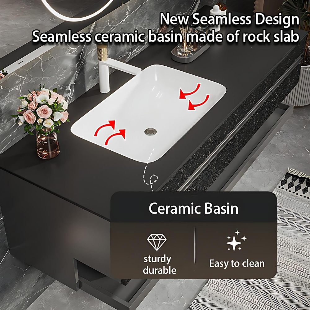 78IN Bathroom Vanity with Sink - Bathroom Sink Cabinet with Storage&Smart Defog Mirror, Floating Vanity, Multi Layer Solid Wood Panel, Custom Sizes - Complete Accessories, Black