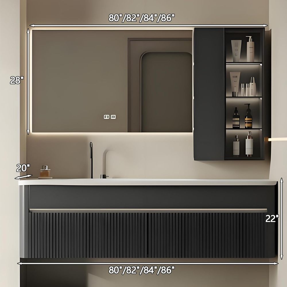 84IN Bathroom Vanity with Sink - Farmhouse Solid Wood Bathroom Sink Cabinet, Floating Vanity with Smart Defogger Mirror & Seamless Sink, Ample Storage - Easy to Install, Brown