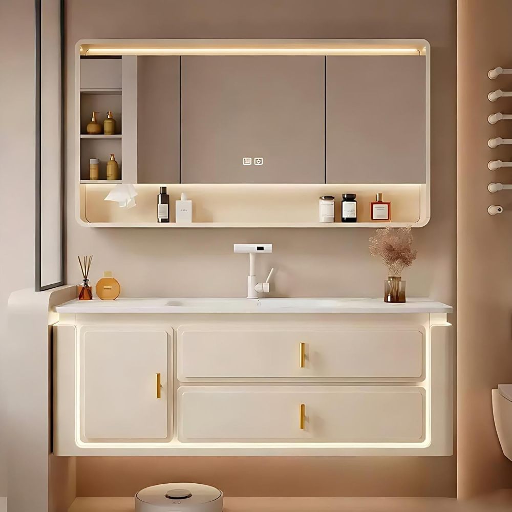 48IN Bathroom Vanity with Sink - Bathroom Sink Cabinet with Motion Sensor Lighting, Single|Double Floating Sink Design, Intelligent Defogging, Waterproof - Complete Accessories, Single Sink