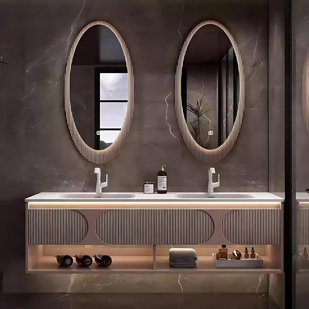 96IN Bathroom Vanity with Sink - Bathroom Sink Cabinet with Motion Sensor Lighting, Floating Vanity, Smart Defog Mirror, Multi-Layer Solid Wood - Complete Accessories,Style A