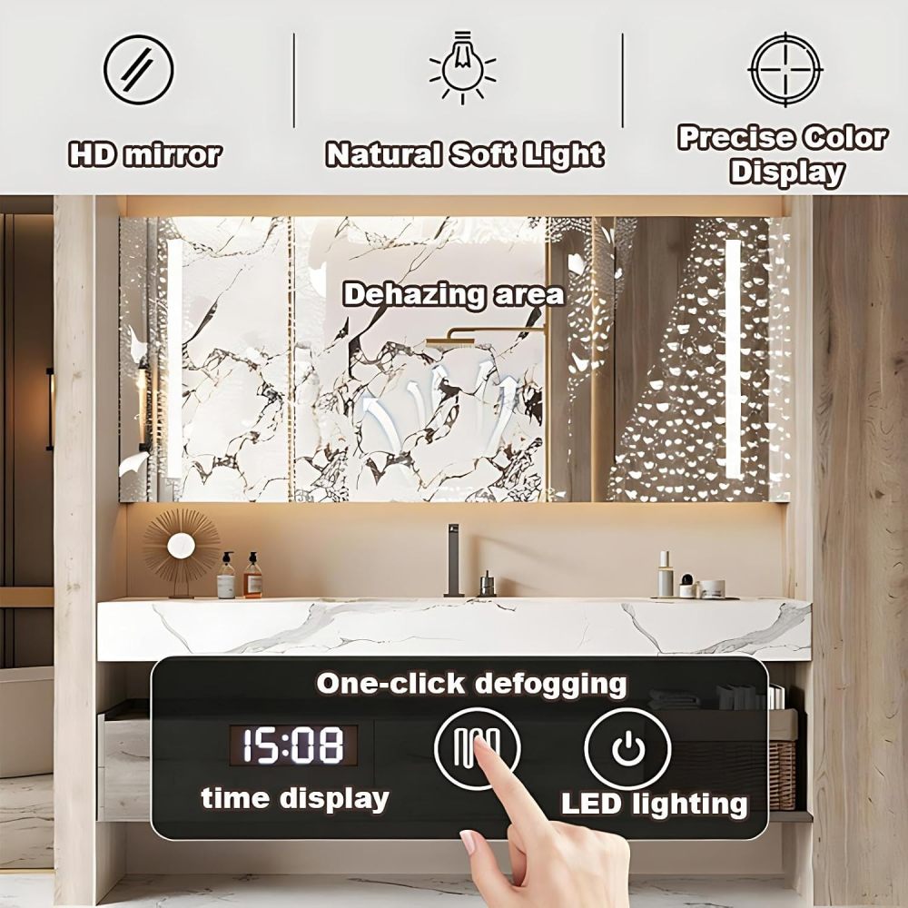 70IN Bathroom Vanity with Sink - Bathroom Vanity with Intelligent Defogging Mirror, Single Floating Sink Design, Multi-Layer Solid Wood, Large Drawer Storage, Customizable Size, Mirror Cabinet