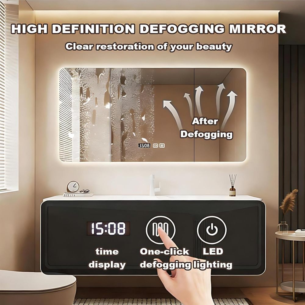 74IN Luxury Bathroom Vanity with Sink - Bathroom Vanity Cabinet, Intelligent Defogging Mirror, Single Seamless Floating Sink Design, Multi-Layer Solid Wood - Customizable Size, Mirror Cabinet B