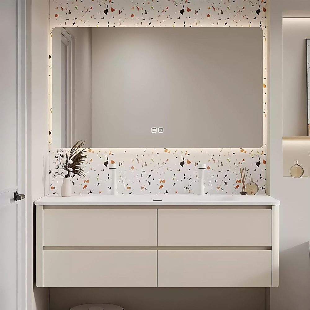 92IN Bathroom Vanity with Sink - Double Floating Sink with Smart Anti-Fog Mirror, Bathroom Vanity Cabinet, Large Storage Space, Customizable Size - Complete Accessories, Mirror Yellow