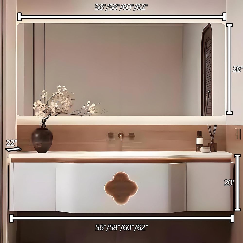 58IN Bathroom Vanity with Sink - Modern Bathroom Vanity Cabinet with Smart Defogger Mirror & Motion Sensor Light, Single Floating Sink, Storage Solution - Complete Accessories, Mirror