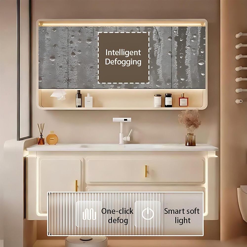 48IN Bathroom Vanity with Sink - Bathroom Sink Cabinet with Motion Sensor Lighting, Single|Double Floating Sink Design, Intelligent Defogging, Waterproof - Complete Accessories, Single Sink