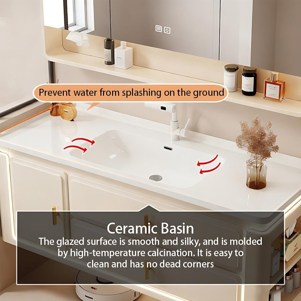 48IN Bathroom Vanity with Sink - Bathroom Sink Cabinet with Motion Sensor Lighting, Single|Double Floating Sink Design, Intelligent Defogging, Waterproof - Complete Accessories, Single Sink