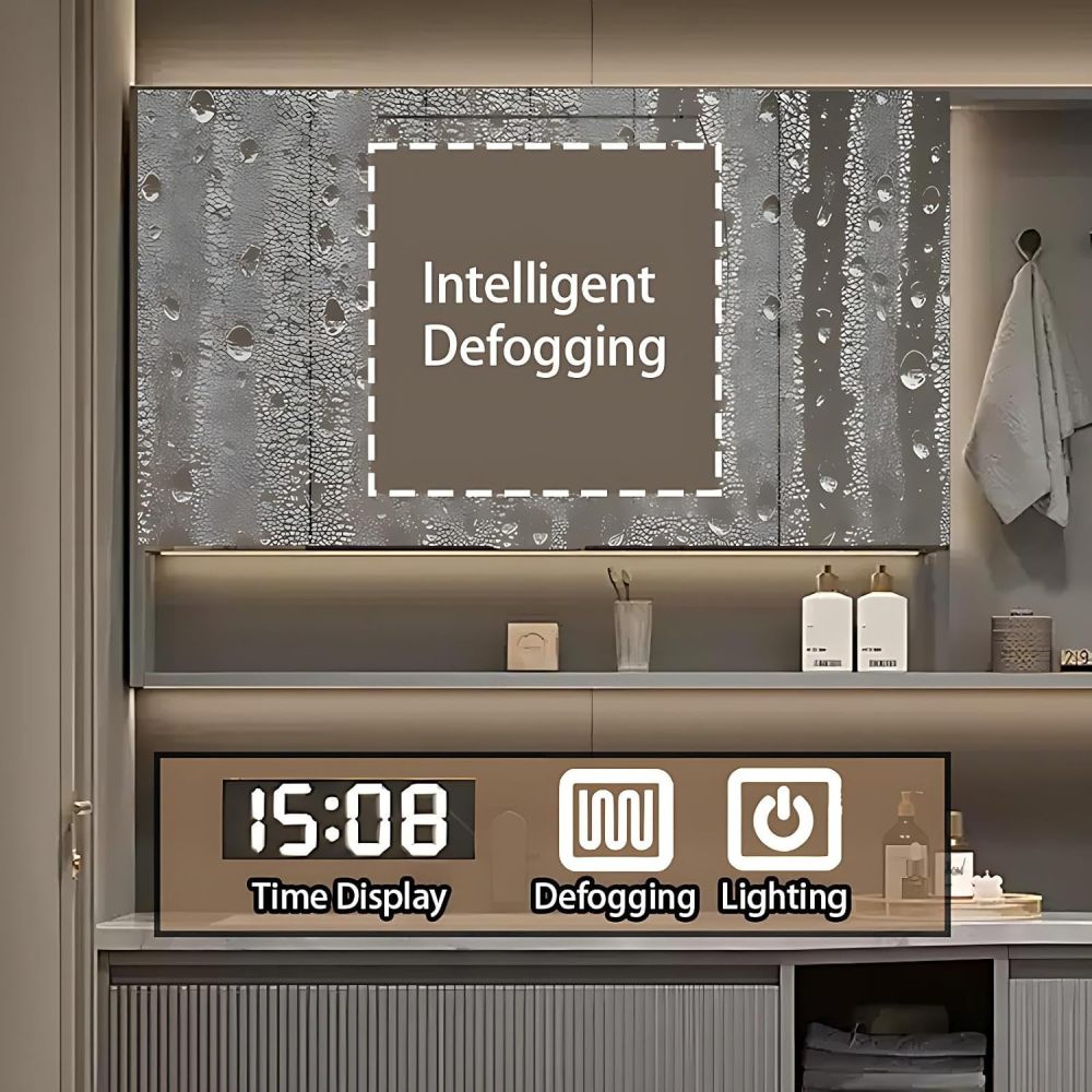 104IN Bathroom Vanity with Sink - Floating Vanity with Motion Sensor Light, Bathroom Sink Cabinet, Intelligent Defogging, Multilayer Solid Wood, Custom Size - Complete Accessories Grey