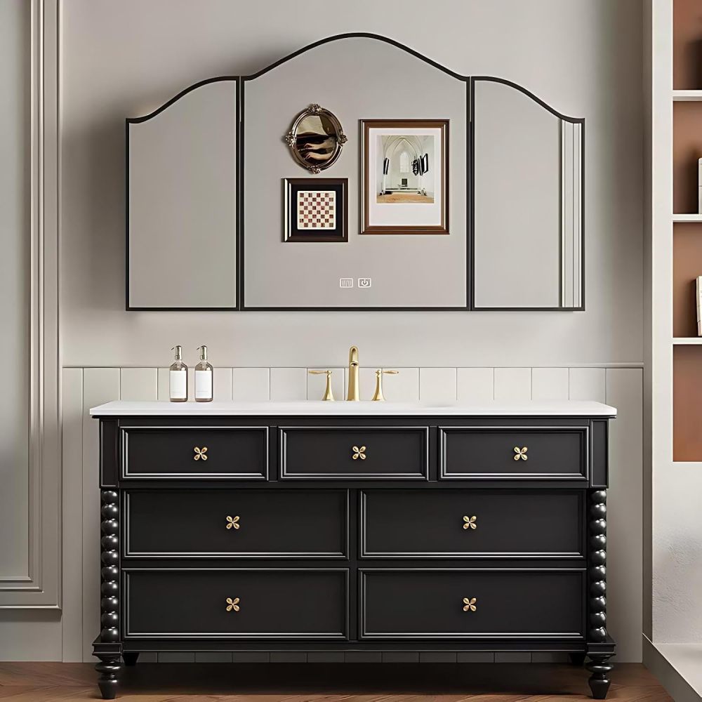 76IN Bathroom Vanity with Sink - Modern Bathroom Vanity Cabinet with Drawers, Single Floating Sink Design, Smart Defog Mirror, Multi-Layer Solid Wood - Complete Accessories, Black