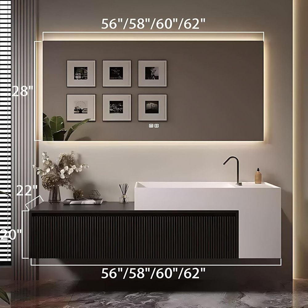 60IN Bathroom Vanity with Sink - Wall-Mounted Bathroom Sink Cabinet with Smart Anti-Fog Mirror, Floating Vanity, Multilayer Solid Wood, Customizable Size - Complete Accessories, Black