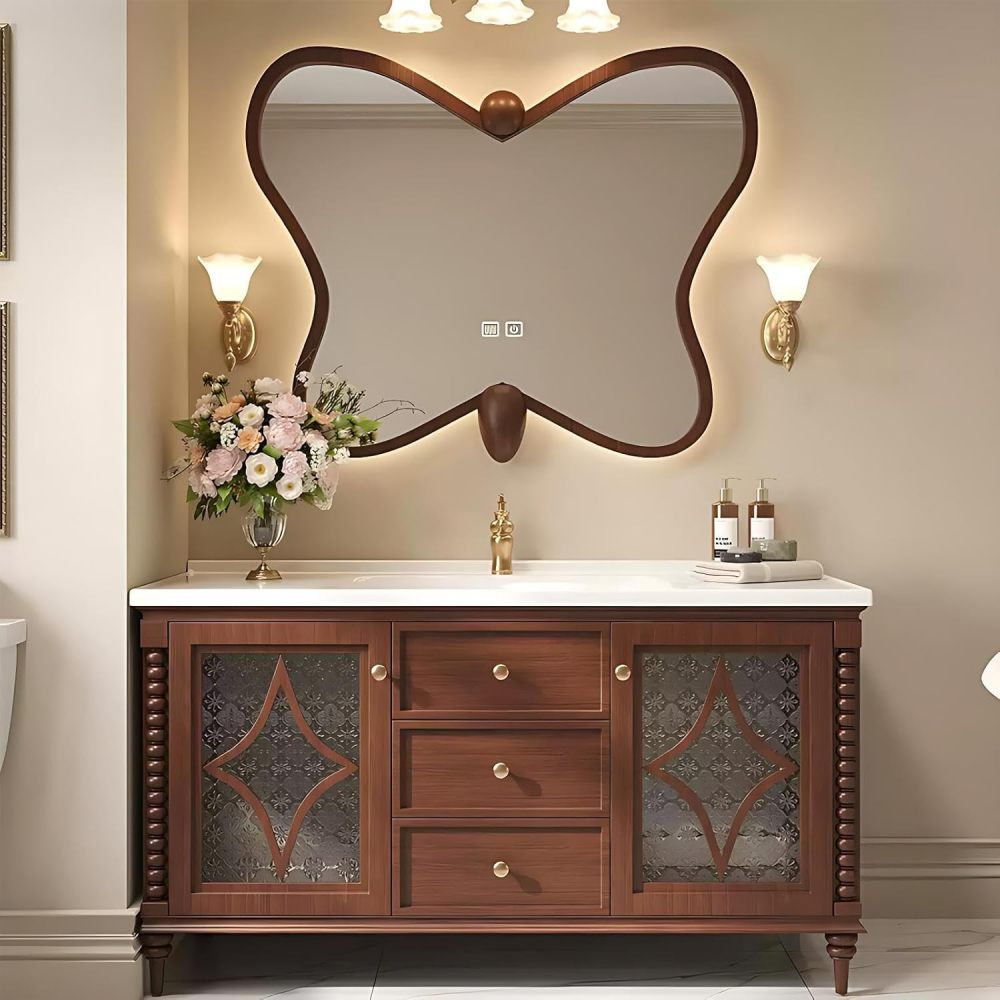90IN Bathroom Vanity with Sink - Floor-Standing Bathroom Vanity Cabinet with Smart Defog Mirror, Solid Wood Single Floating Sink Design, Custom Sizes - Complete Accessories,Style A