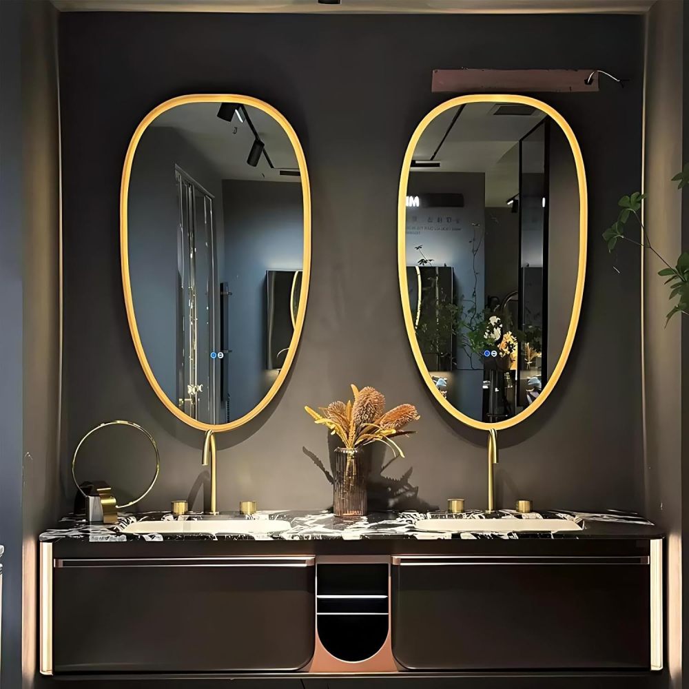 58IN Bathroom Vanity with Sink - Modern Bathroom Vanity Cabinet with Smart Defog Mirror, Double Floating Sink, Motion Sensor Light, Customizable Size - Complete Accessories, Style A