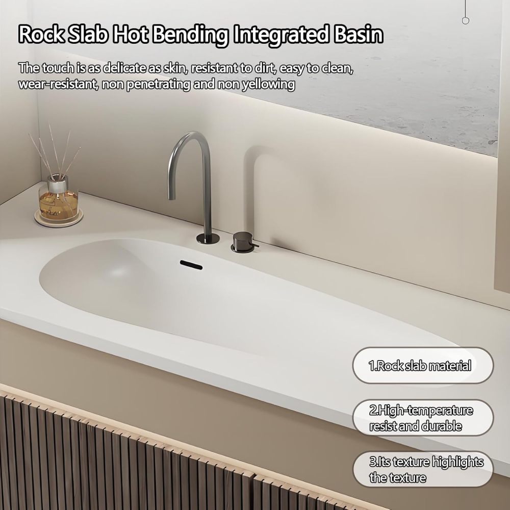 84IN Bathroom Vanity with Sink - Farmhouse Solid Wood Bathroom Sink Cabinet, Floating Vanity with Smart Defogger Mirror & Seamless Sink, Ample Storage - Easy to Install, Brown