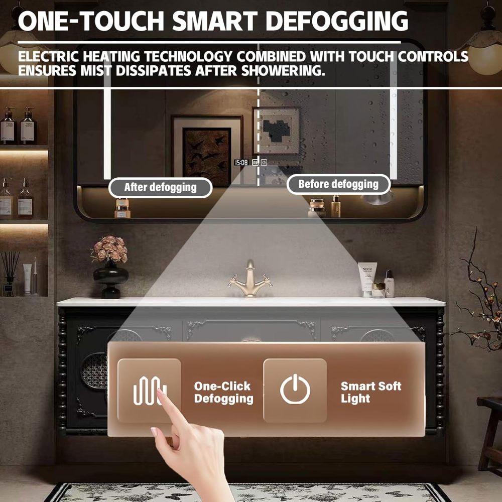 88IN Solid Wood Bathroom Vanity with Sink - Stylish Floating Vanity Cabinet with Smart Anti-Fog Mirror, Ample Storage & Customizable Sizes for Bathroom Renovation, Mirror