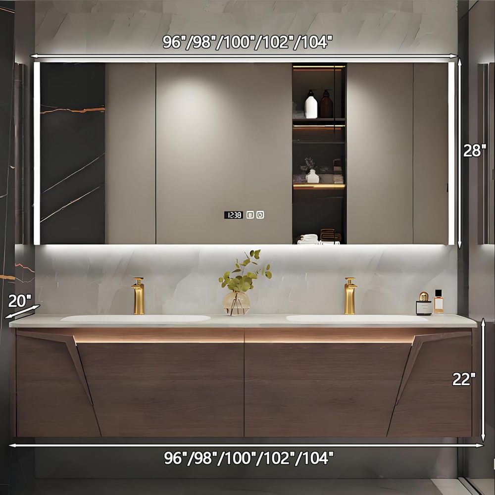 Bathroom Vanity with Sink - Solid Wood Double Floating Sink Design, Bathroom Vanity Cabinet with Smart Defogging Mirror & Storage, Burning Stone Sink - Easy to Install