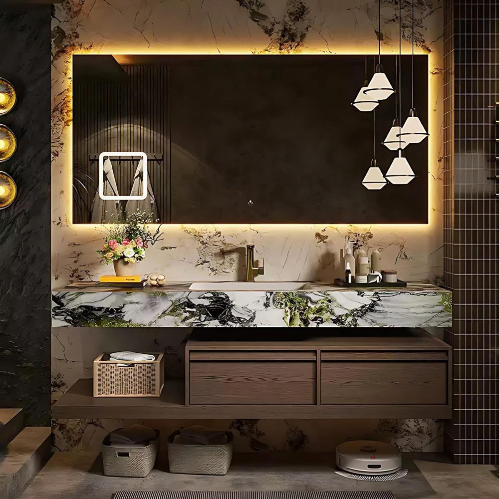 48IN Bathroom Vanity with Sink - Wall-Mounted Bathroom Sink Cabinet with Smart Defog Mirror, Single Floating Sink Design, Large Storage Space, Custom Size - Complete Accessories, Brown