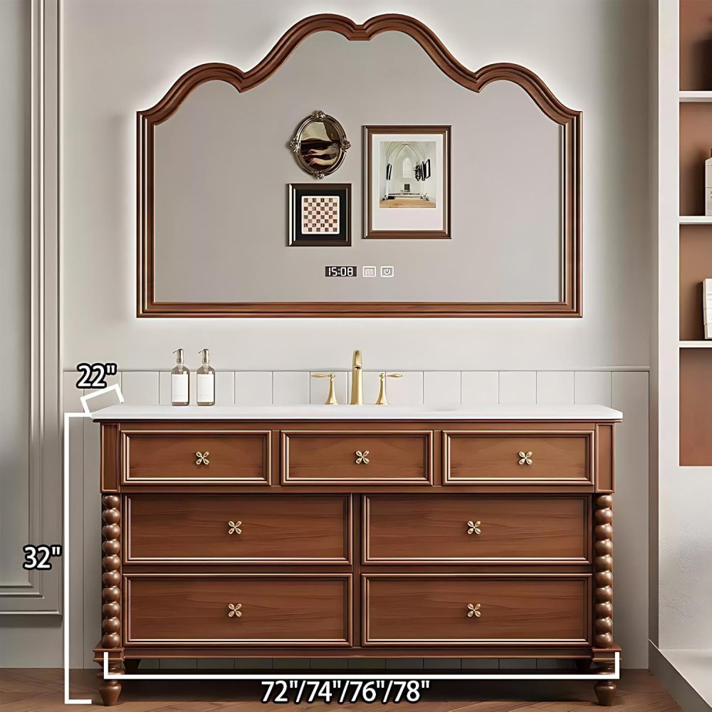 76IN Bathroom Vanity with Sink - Modern Bathroom Vanity Cabinet with Drawers, Single Floating Sink Design, Smart Defog Mirror, Multi-Layer Solid Wood - Complete Accessories, Black