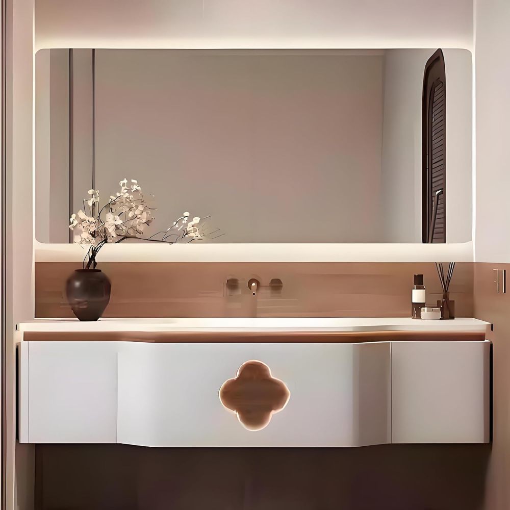 58IN Bathroom Vanity with Sink - Modern Bathroom Vanity Cabinet with Smart Defogger Mirror & Motion Sensor Light, Single Floating Sink, Storage Solution - Complete Accessories, Mirror
