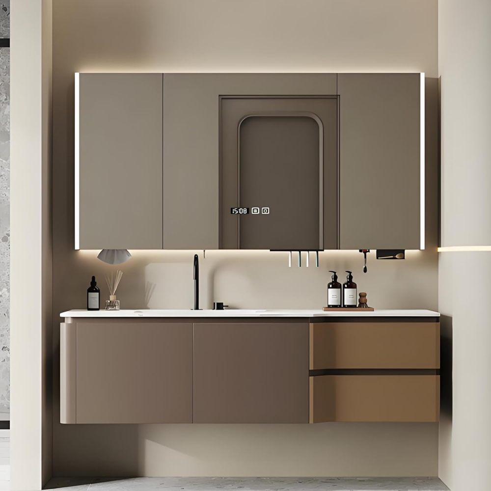 50IN Bathroom Vanity with Sink - Traditional Single Floating Sink Design, Bathroom Vanity Cabinet with Smart Defogger Mirror & Seamless Sink, Ample Storage - Easy Installation, Style A