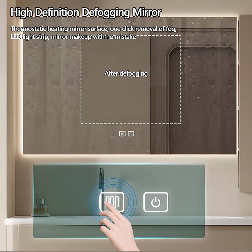 82IN Bathroom Vanity with Sink - Farmhouse Solid Wood Bathroom Sink Cabinet, Floating Vanity with Smart Defogger Mirror & Seamless Sink, Ample Storage - Easy to Install, Brown
