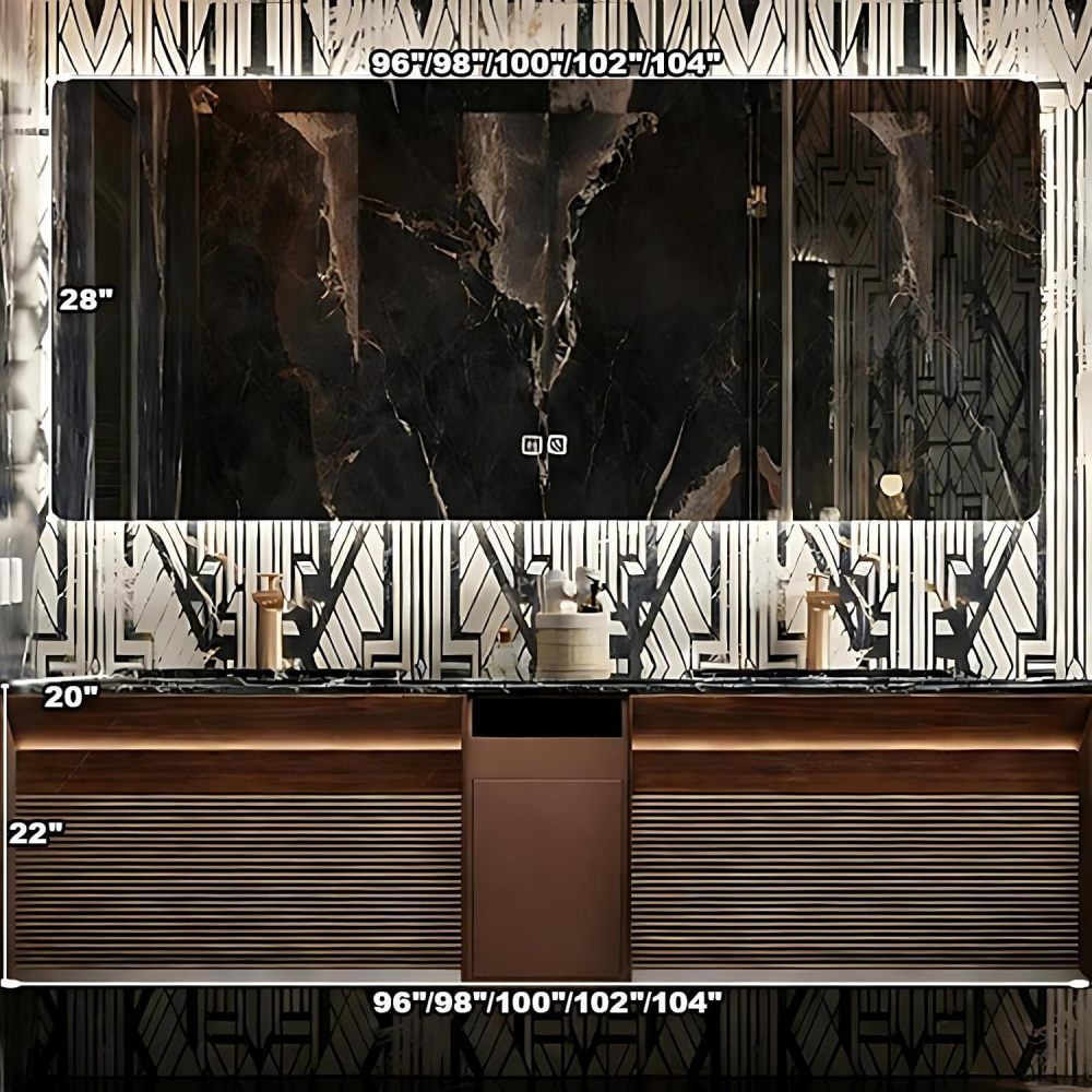 100IN Luxury Bathroom Vanity with Sink - Solid Wood Bathroom Vanity Cabinet, Intelligent Defogging Mirror, Single Sink, Silent Buffer Hinge, Seamless Design - Customizable Size, Mirror