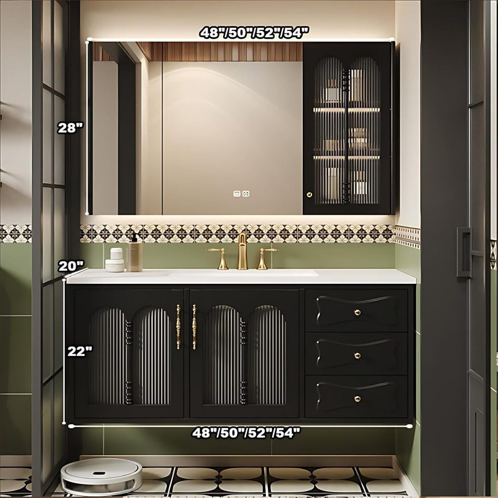 50IN Luxury Bathroom Vanity with Sink - Solid Wood Bathroom Vanity Cabinet, Intelligent Defogging Mirror, Single Sink, Silent Buffer Hinge, Seamless Design, Customizable Size, Mirror Cabinet A