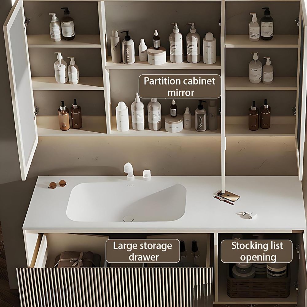 94IN Bathroom Vanity with Sink - Modern Floating Vanity with Smart Anti-Fog Mirror & Storage, Bathroom Sink Cabinet, Solid Wood, Customizable Size - Complete Accessories, Mirror Cabinet