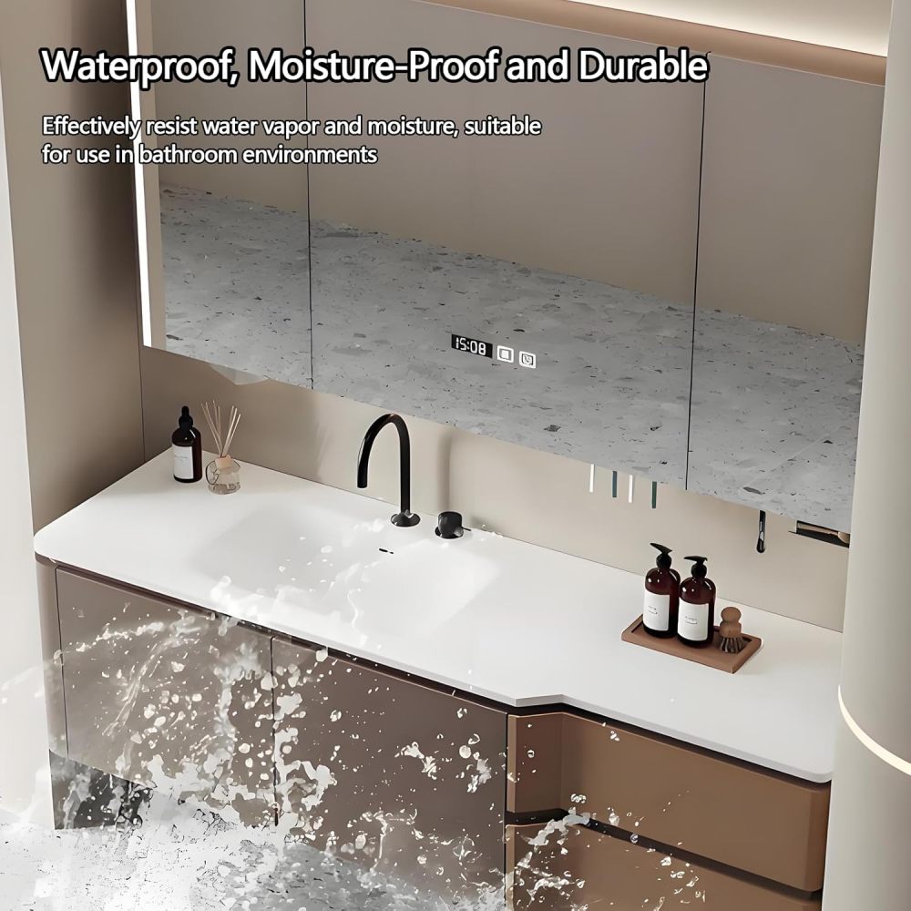 50IN Bathroom Vanity with Sink - Traditional Single Floating Sink Design, Bathroom Vanity Cabinet with Smart Defogger Mirror & Seamless Sink, Ample Storage - Easy Installation, Style A