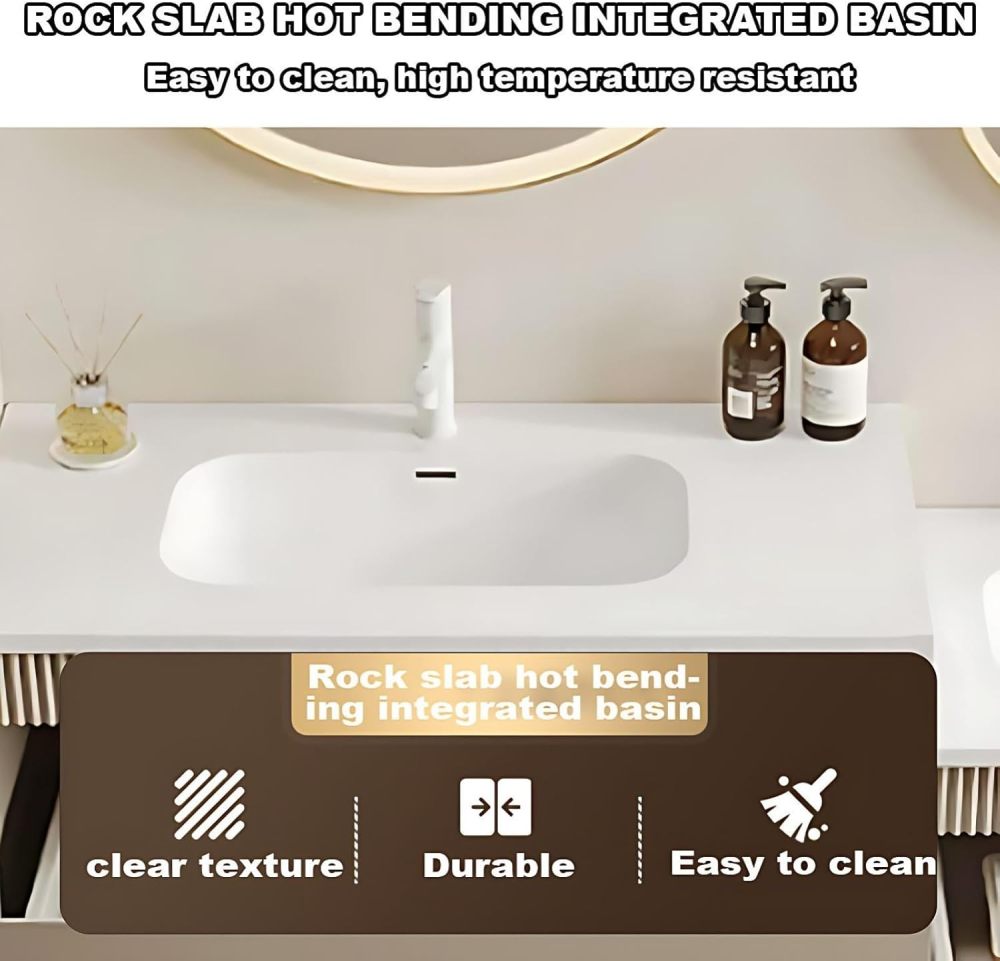 102IN Modern Bathroom Vanity with Sink - Luxury Double Floating Sink Design, Bathroom Vanity with Intelligent Defogging Mirror, Large Drawer Storage, Solid Wood - Customizable Size, White