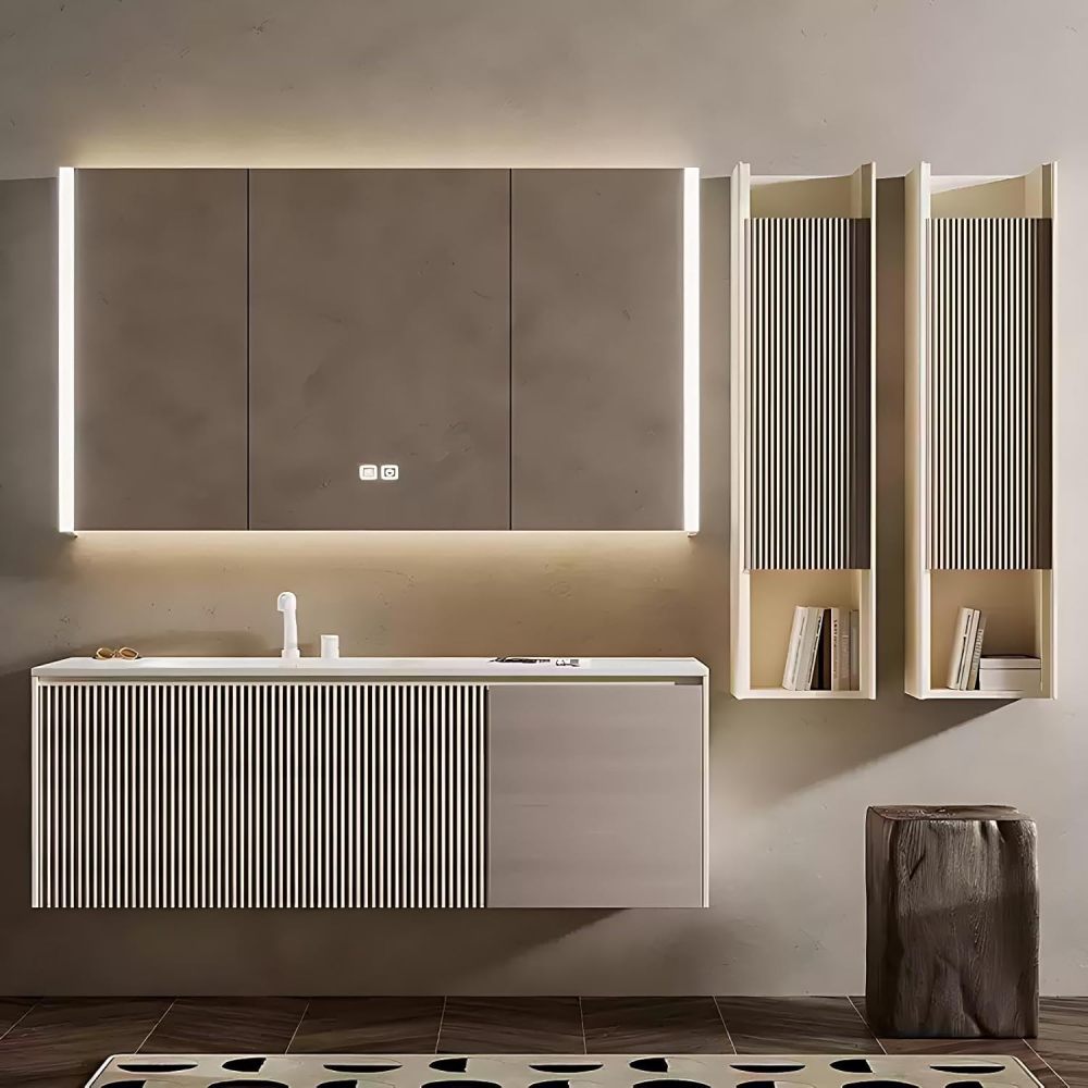 94IN Bathroom Vanity with Sink - Modern Floating Vanity with Smart Anti-Fog Mirror & Storage, Bathroom Sink Cabinet, Solid Wood, Customizable Size - Complete Accessories, Mirror Cabinet