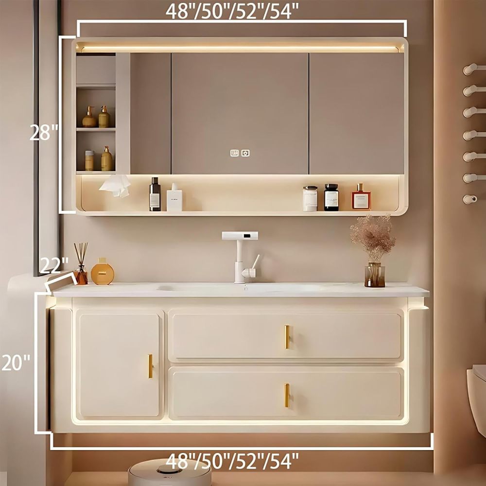 48IN Bathroom Vanity with Sink - Bathroom Sink Cabinet with Motion Sensor Lighting, Single|Double Floating Sink Design, Intelligent Defogging, Waterproof - Complete Accessories, Single Sink