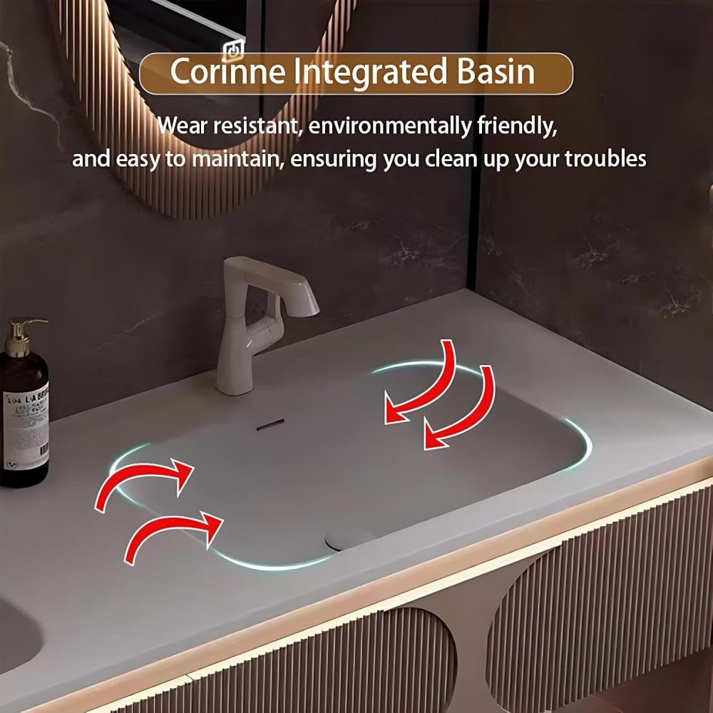 96IN Bathroom Vanity with Sink - Bathroom Sink Cabinet with Motion Sensor Lighting, Floating Vanity, Smart Defog Mirror, Multi-Layer Solid Wood - Complete Accessories,Style A