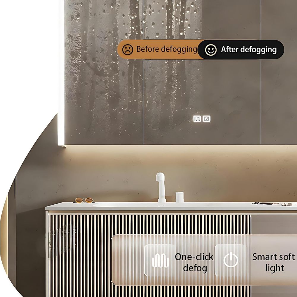 94IN Bathroom Vanity with Sink - Modern Floating Vanity with Smart Anti-Fog Mirror & Storage, Bathroom Sink Cabinet, Solid Wood, Customizable Size - Complete Accessories, Mirror Cabinet