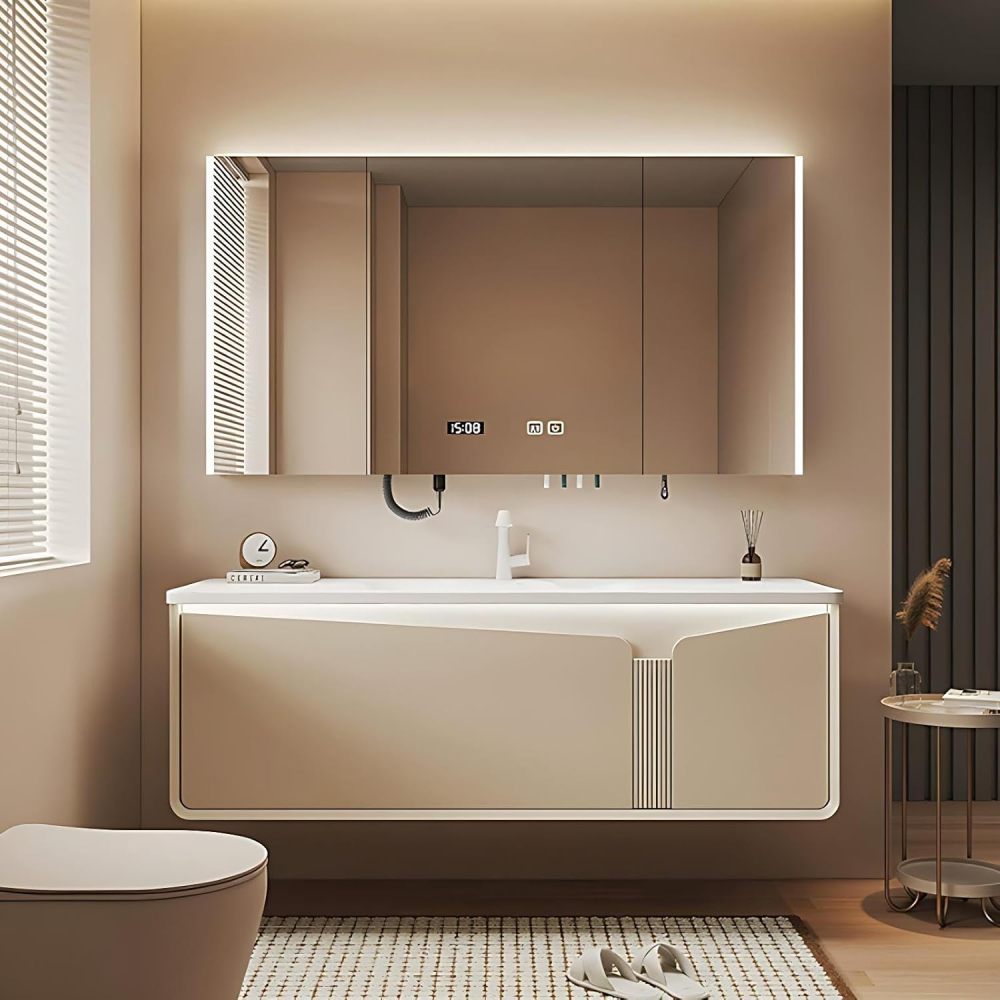 74IN Luxury Bathroom Vanity with Sink - Bathroom Vanity Cabinet, Intelligent Defogging Mirror, Single Seamless Floating Sink Design, Multi-Layer Solid Wood - Customizable Size, Mirror Cabinet B