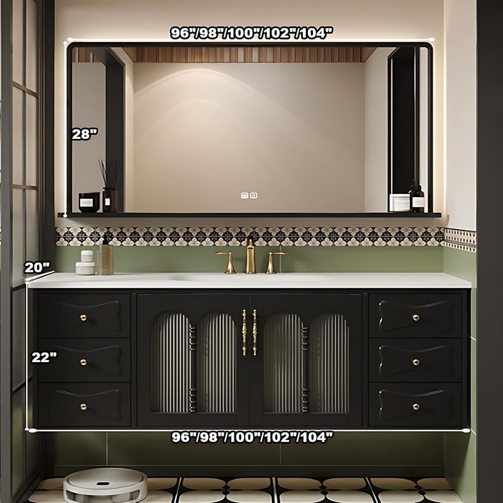 98IN Luxury Bathroom Vanity with Sink - Solid Wood Bathroom Vanity Cabinet, Intelligent Defogging Mirror, Single Sink, Silent Buffer Hinge, Seamless Design, Customizable Size, Mirror B