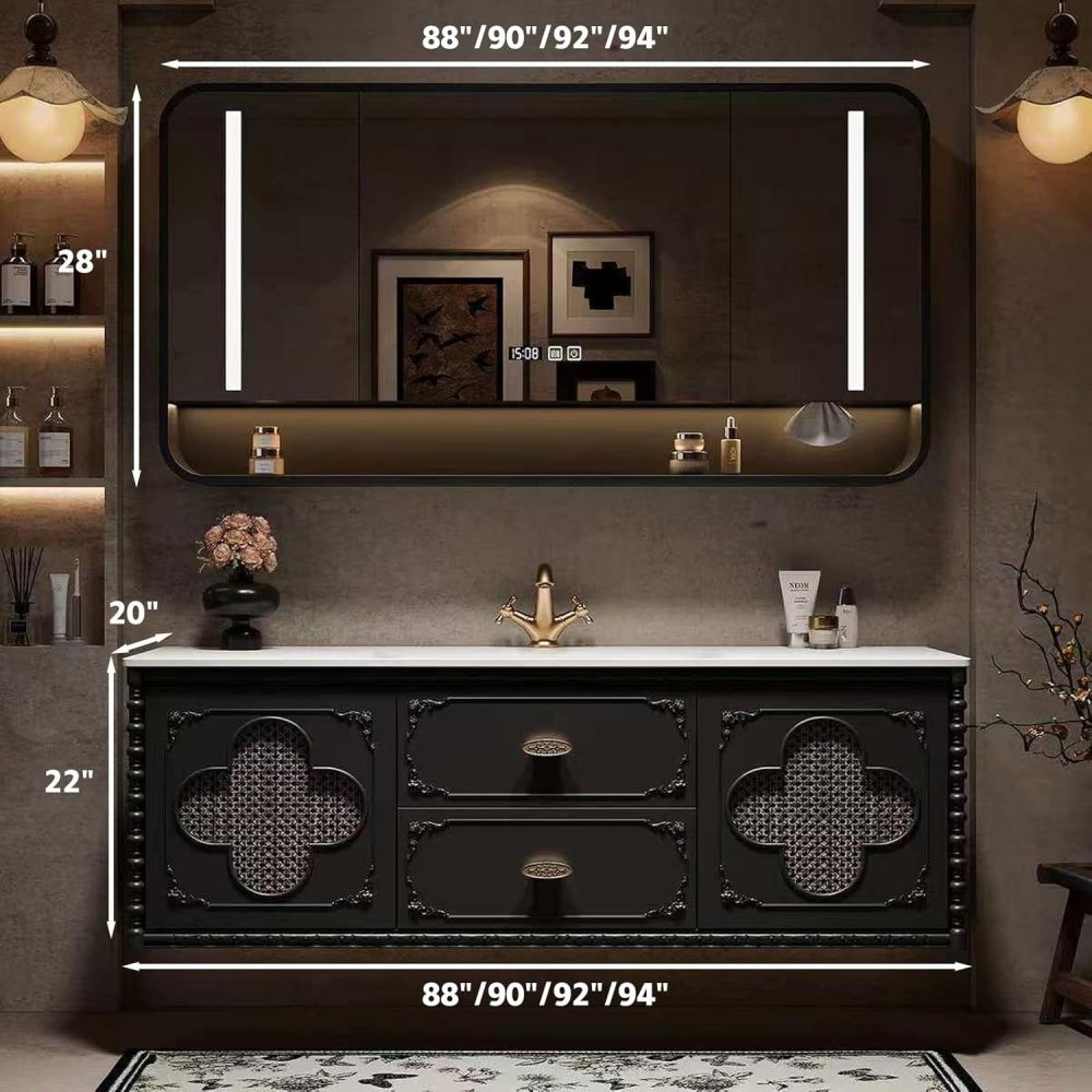 88IN Solid Wood Bathroom Vanity with Sink - Stylish Floating Vanity Cabinet with Smart Anti-Fog Mirror, Ample Storage & Customizable Sizes for Bathroom Renovation, Mirror