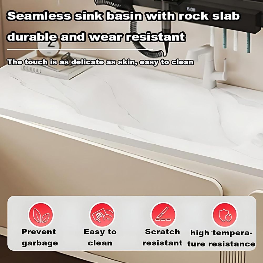 74IN Luxury Bathroom Vanity with Sink - Bathroom Vanity Cabinet, Intelligent Defogging Mirror, Single Seamless Floating Sink Design, Multi-Layer Solid Wood - Customizable Size, Mirror Cabinet B