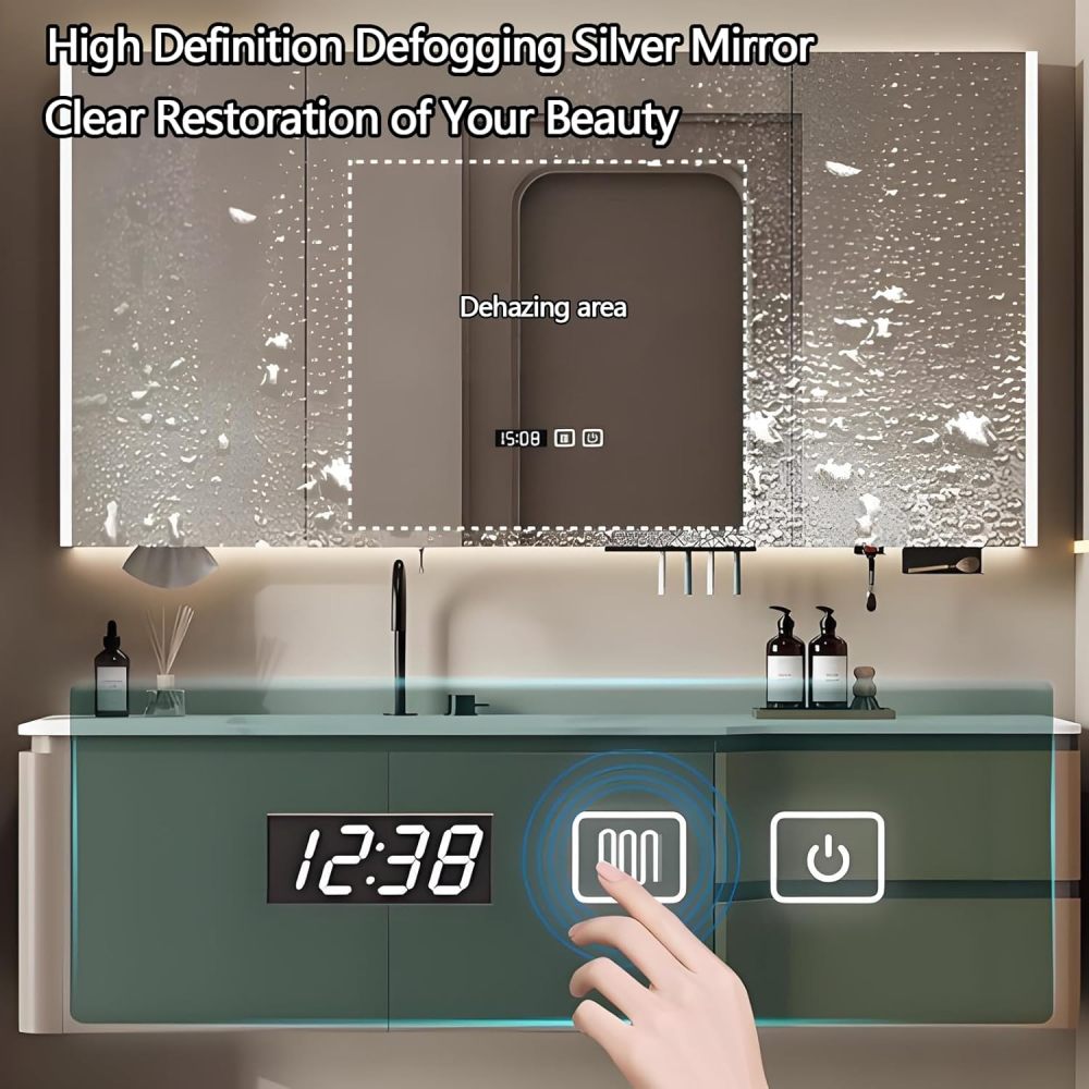 50IN Bathroom Vanity with Sink - Traditional Single Floating Sink Design, Bathroom Vanity Cabinet with Smart Defogger Mirror & Seamless Sink, Ample Storage - Easy Installation, Style A