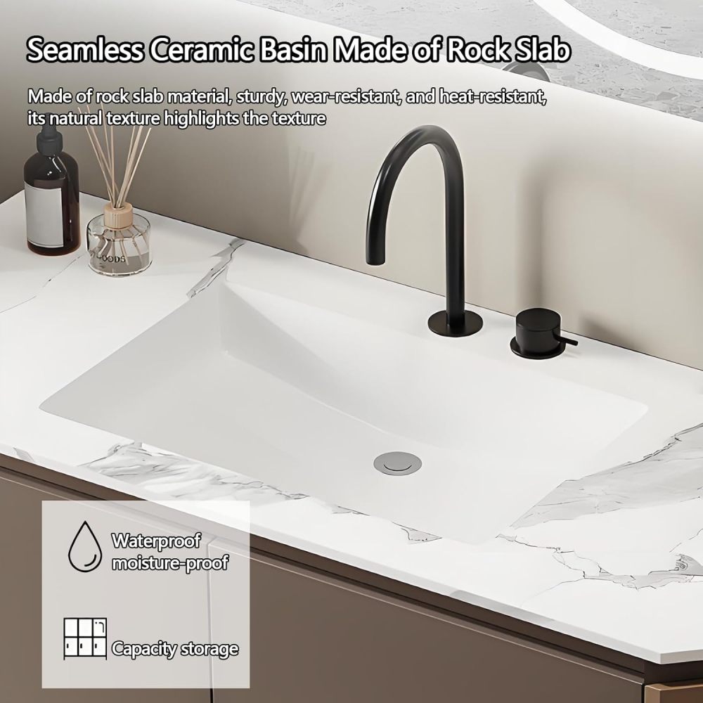 50IN Bathroom Vanity with Sink - Traditional Single Floating Sink Design, Bathroom Vanity Cabinet with Smart Defogger Mirror & Seamless Sink, Ample Storage - Easy Installation, Style A