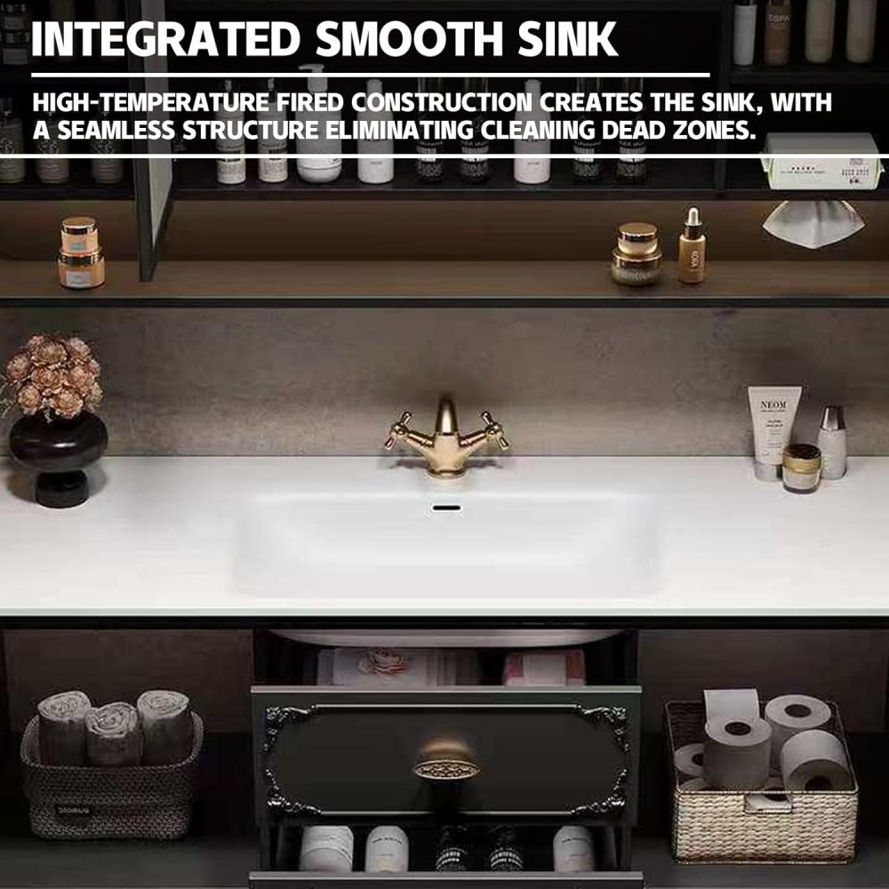 88IN Solid Wood Bathroom Vanity with Sink - Stylish Floating Vanity Cabinet with Smart Anti-Fog Mirror, Ample Storage & Customizable Sizes for Bathroom Renovation, Mirror