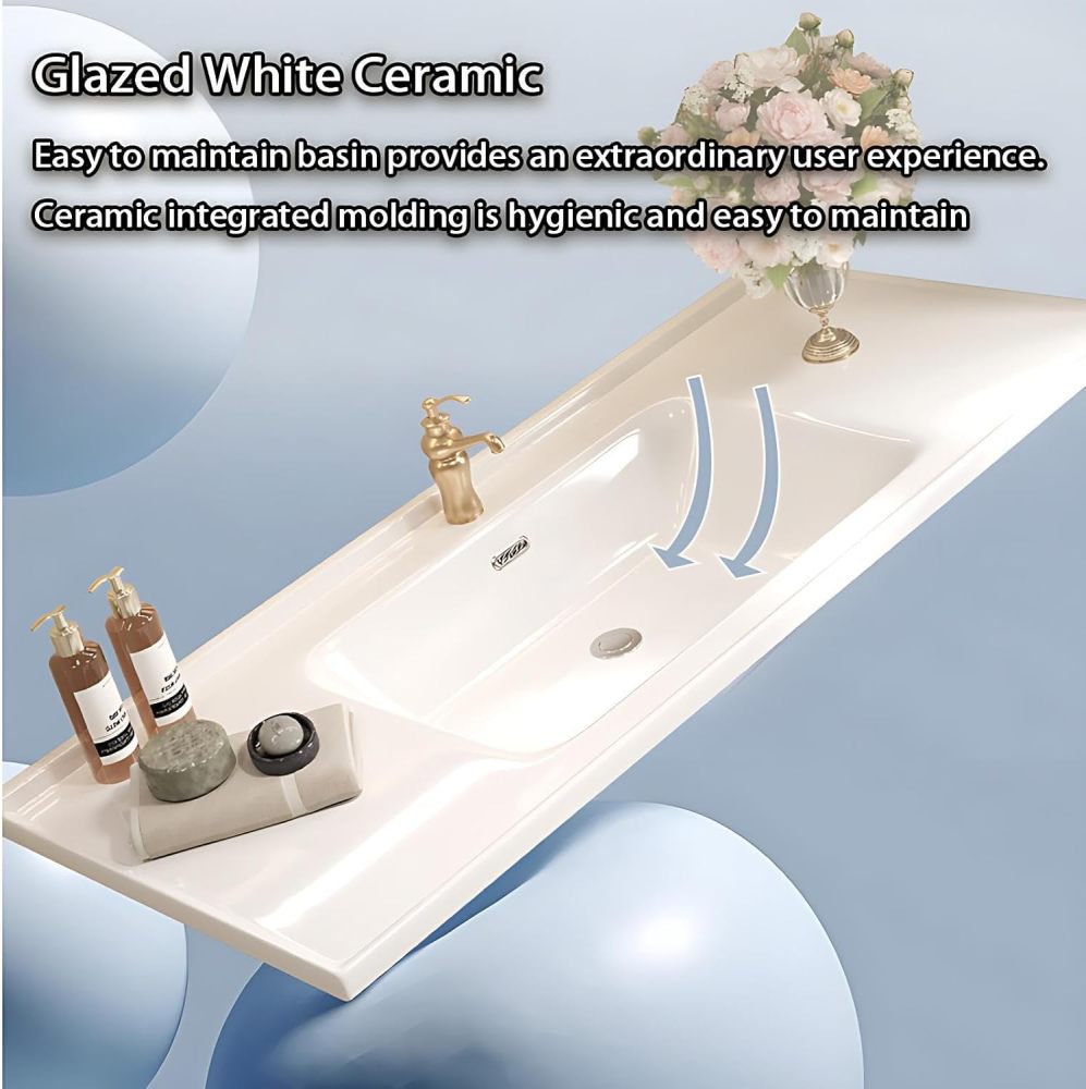 90IN Bathroom Vanity with Sink - Floor-Standing Bathroom Vanity Cabinet with Smart Defog Mirror, Solid Wood Single Floating Sink Design, Custom Sizes - Complete Accessories,Style A