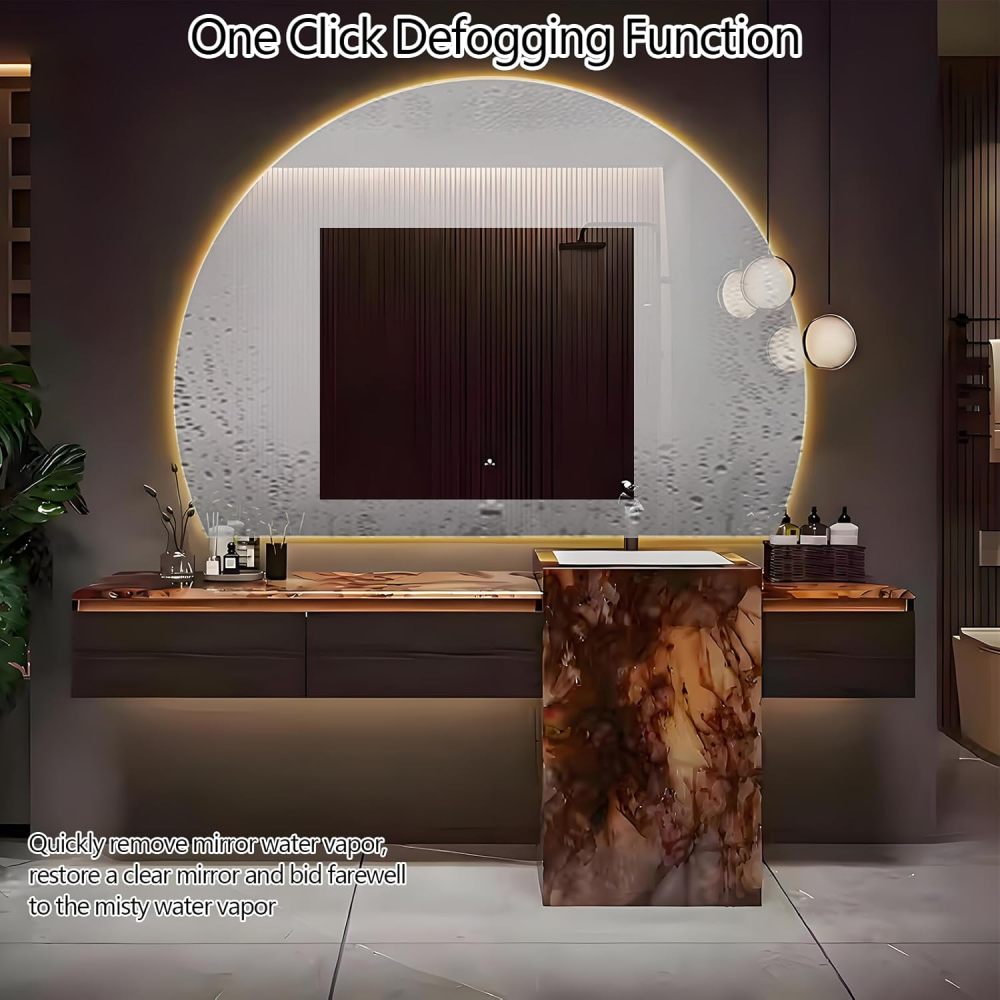 54IN Bathroom Vanity with Sink - Modern Pedestal Sink Cabinet with Drawers, Floor Bathroom Vanity with Smart Defogger Mirror, Motion Sensor Light - Complete Accessories