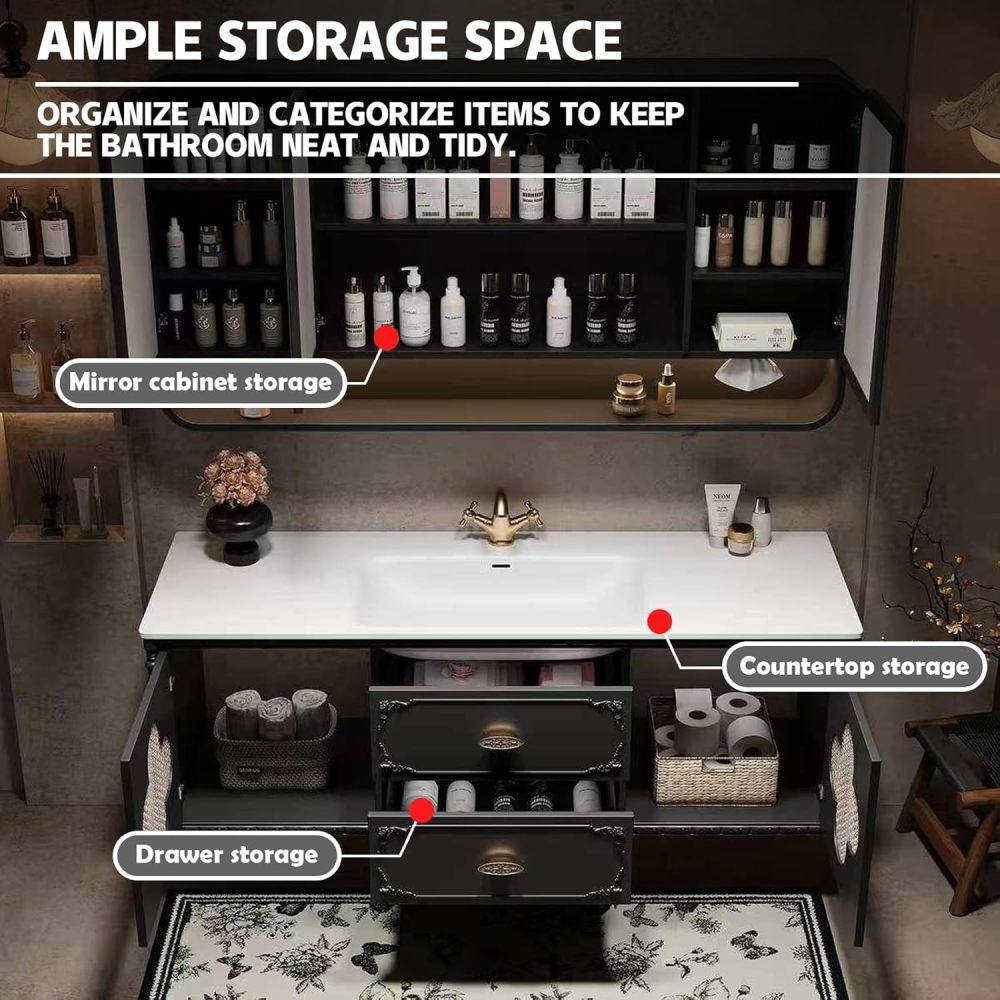 88IN Solid Wood Bathroom Vanity with Sink - Stylish Floating Vanity Cabinet with Smart Anti-Fog Mirror, Ample Storage & Customizable Sizes for Bathroom Renovation, Mirror