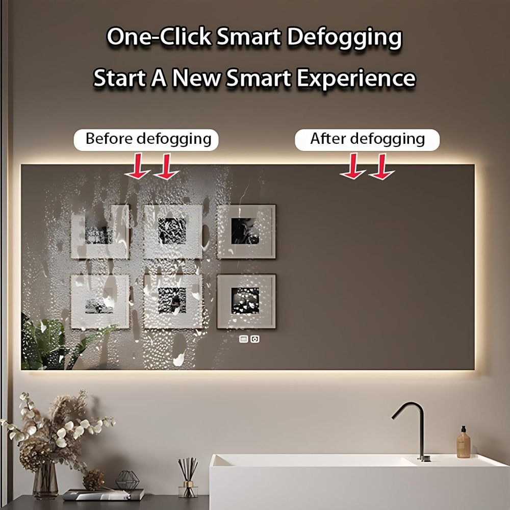 60IN Bathroom Vanity with Sink - Wall-Mounted Bathroom Sink Cabinet with Smart Anti-Fog Mirror, Floating Vanity, Multilayer Solid Wood, Customizable Size - Complete Accessories, Black
