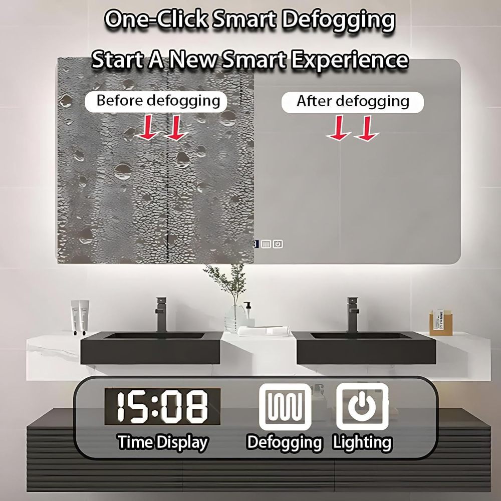 68IN Bathroom Vanity with Sink - Modern Bathroom Sink Cabinet with Drawers &Smart Defog Mirror, Double Floating Sink Design, Multi-Layer Solid Wood - Complete Accessories, Mirror