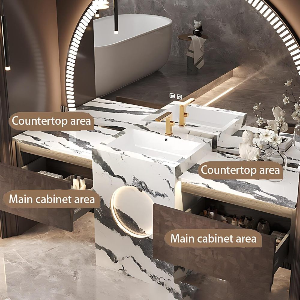 60IN Bathroom Vanity with Sink - Modern Bathroom Vanity Cabinet with Motion Sensor Light, Single Floating Sink, Smart Anti-Fog Mirror, Customizable Size - Complete Accessories, Style B
