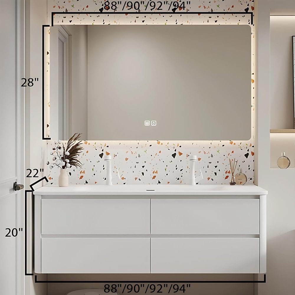 92IN Bathroom Vanity with Sink - Double Floating Sink with Smart Anti-Fog Mirror, Bathroom Vanity Cabinet, Large Storage Space, Customizable Size - Complete Accessories, Mirror Yellow