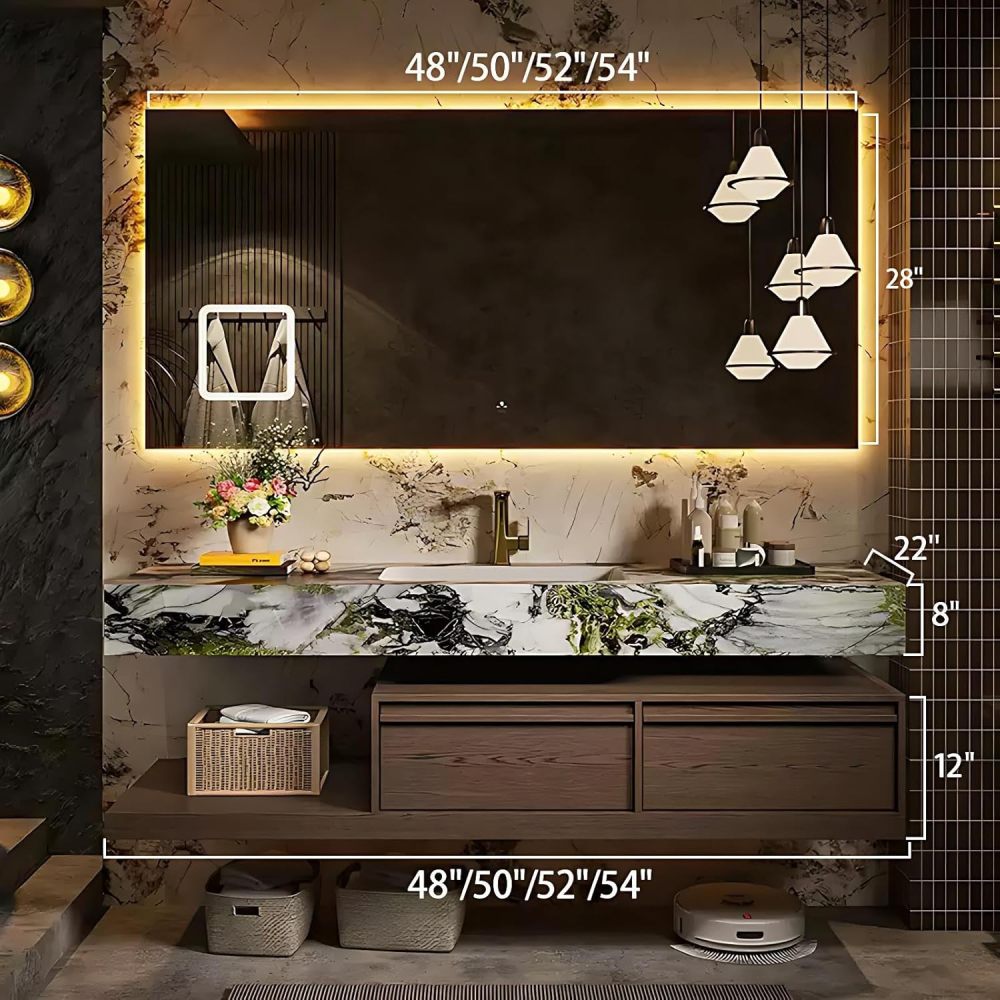 48IN Bathroom Vanity with Sink - Wall-Mounted Bathroom Sink Cabinet with Smart Defog Mirror, Single Floating Sink Design, Large Storage Space, Custom Size - Complete Accessories, Brown