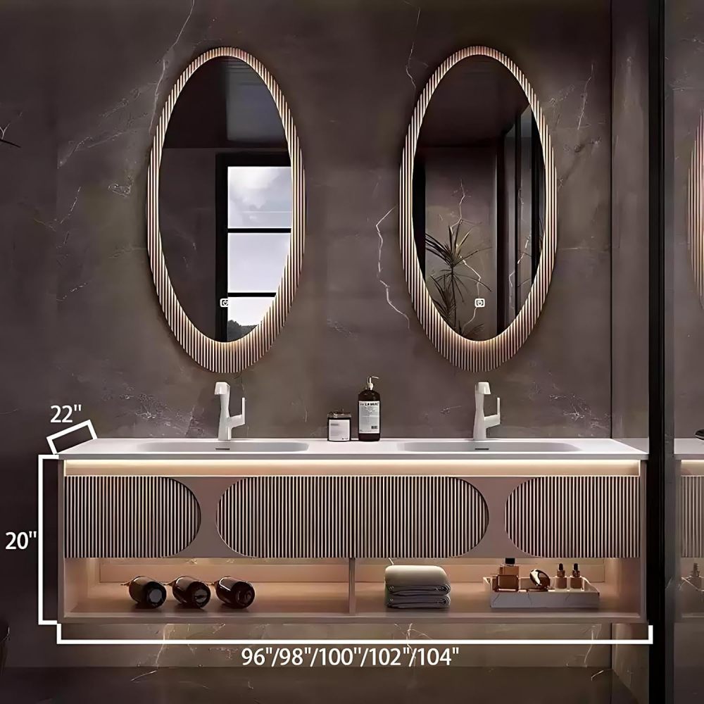 96IN Bathroom Vanity with Sink - Bathroom Sink Cabinet with Motion Sensor Lighting, Floating Vanity, Smart Defog Mirror, Multi-Layer Solid Wood - Complete Accessories,Style A
