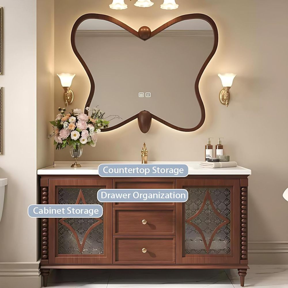 90IN Bathroom Vanity with Sink - Floor-Standing Bathroom Vanity Cabinet with Smart Defog Mirror, Solid Wood Single Floating Sink Design, Custom Sizes - Complete Accessories,Style A